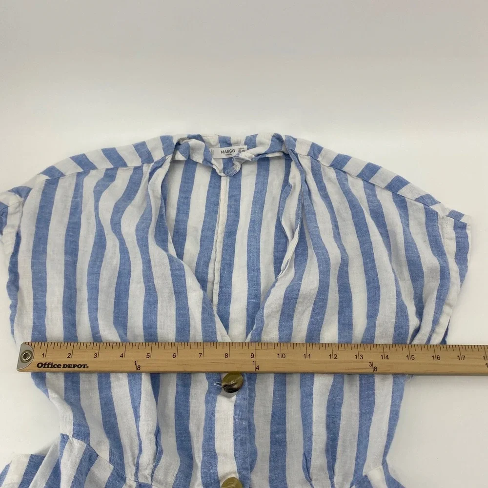 Mango Linen Dress Womens XXS Blue White Striped Button Down Midi Casual - Picture 4 of 9